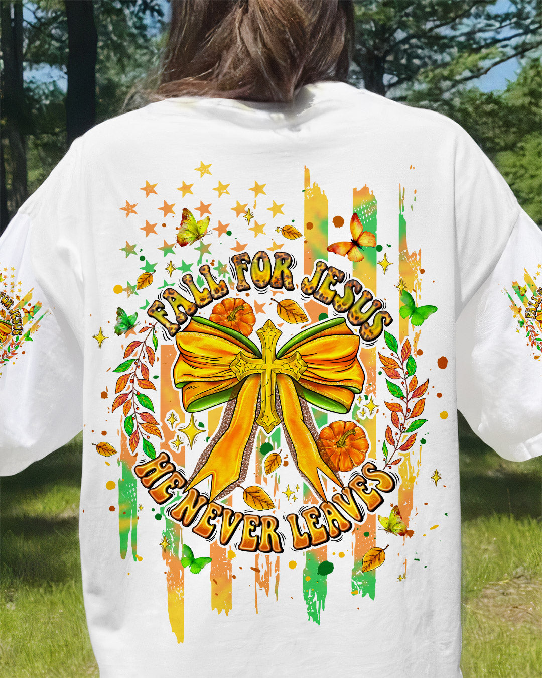 Fall For Jesus He Never Leaves Bow Cross Women's All Over Print Shirt - Tlpq2607243