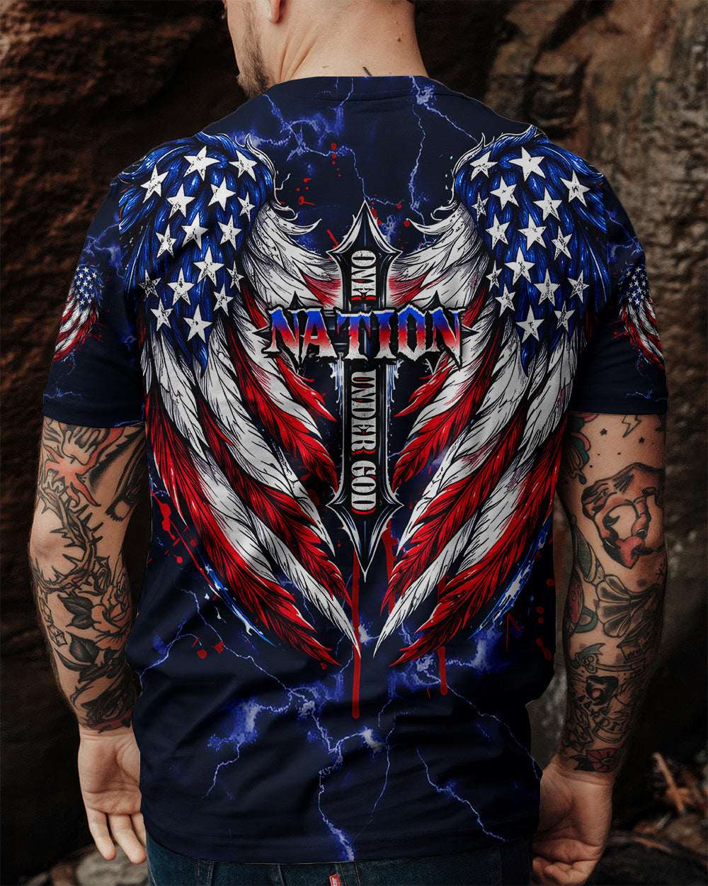 One Nation Under God Cross Wings  Men's All Over Print Shirt   - Tlhg1703261