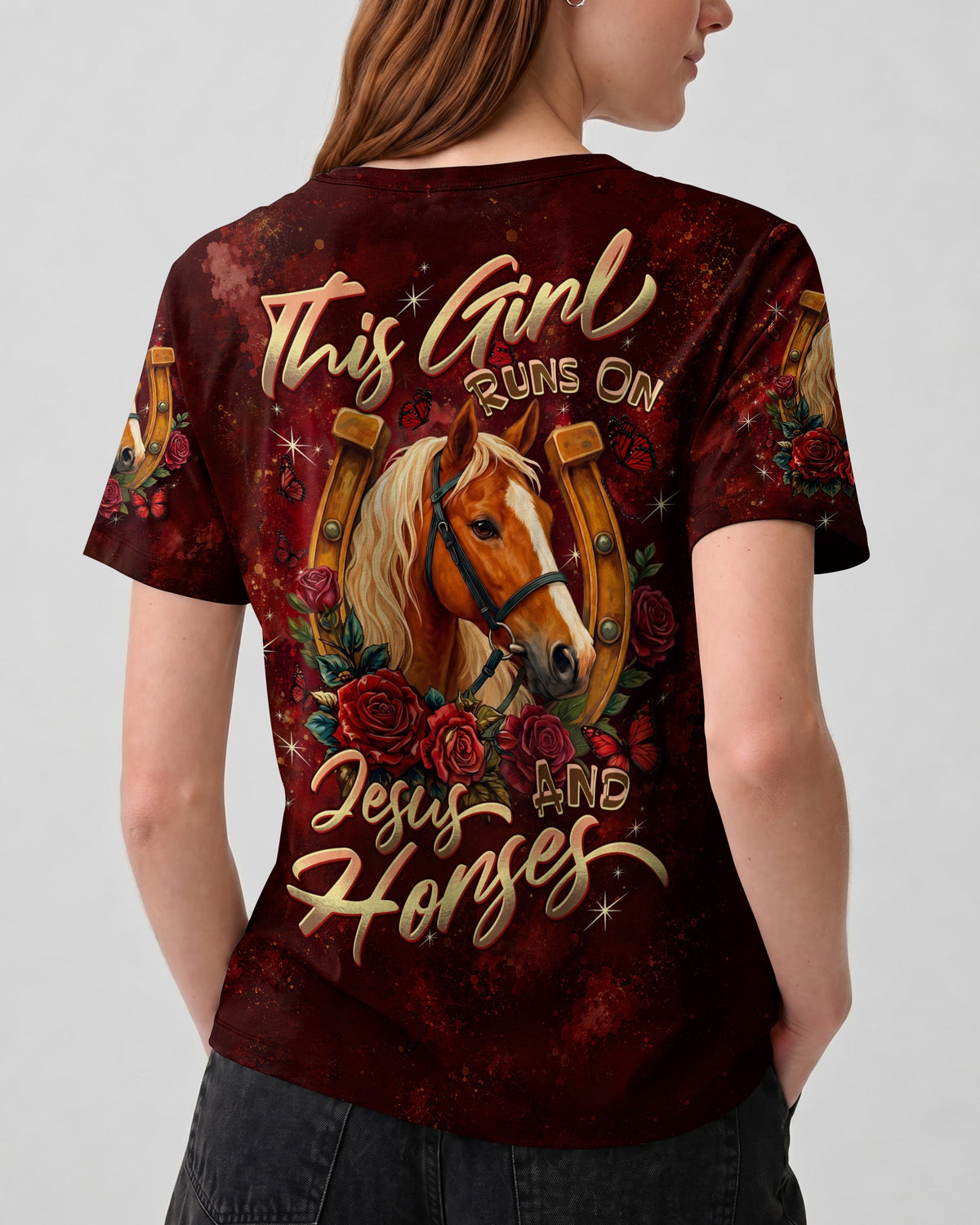 This Girl Runs On Jesus And Horses Women's All Over Print Shirt - Tltw2807261