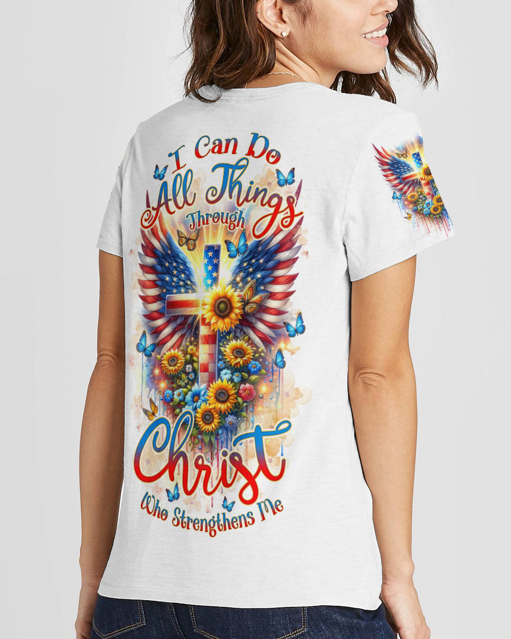 I Can Do All Things Through Christ Wings Sunflower Women's All Over Print Shirt - Tlnz1412234