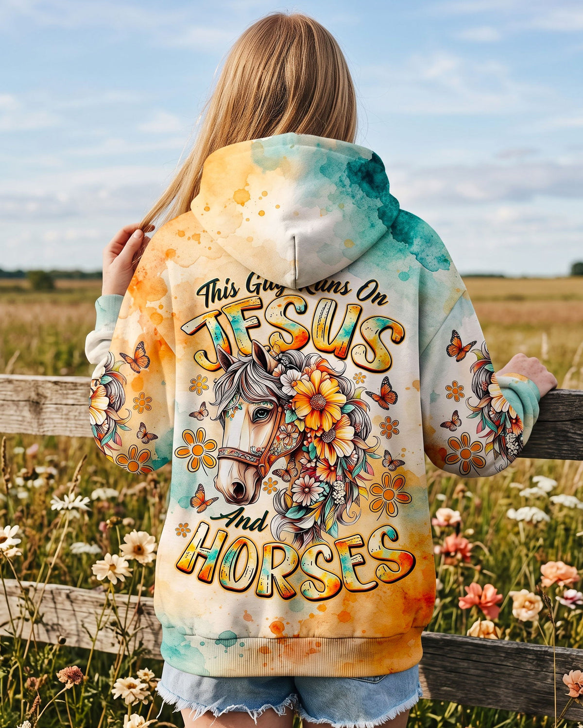 This Girl Runs On Jesus And Horses Women's All Over Print Shirt - Tlno0308264
