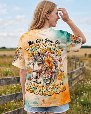This Girl Runs On Jesus And Horses Women's All Over Print Shirt - Tlno0308264