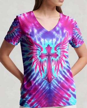 Pink Blue Swirl Cross Wings Women's All Over Print Shirt - Yhhn1401263