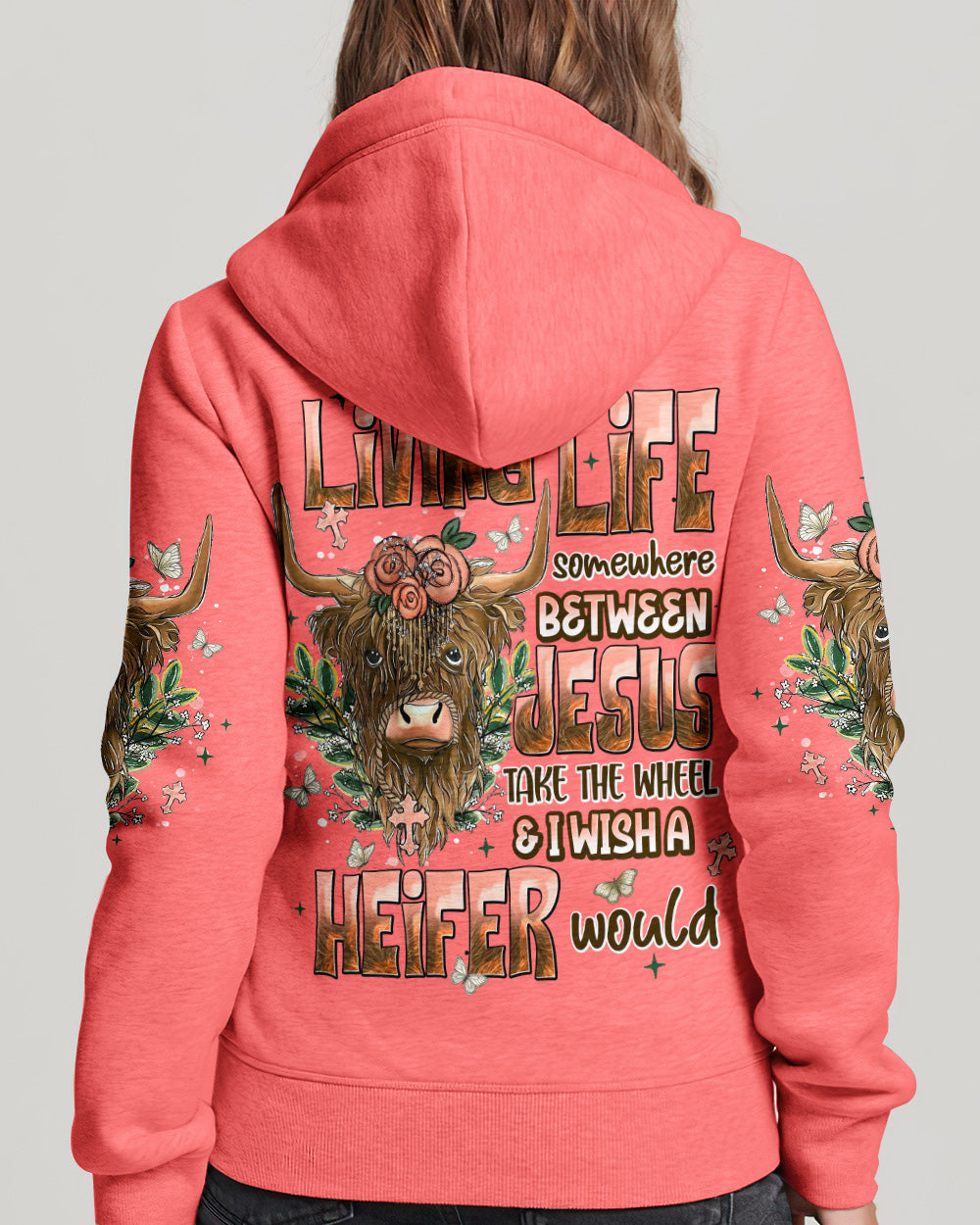 Living Life Somewhere Between Jesus Cow Women's All Over Print Shirt - Tlnt0607261