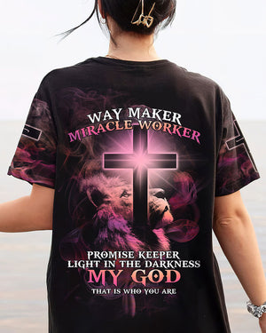 Way Maker Miracle Worker Lion Cross Pink Women's All Over Print Shirt - Tltm2406233