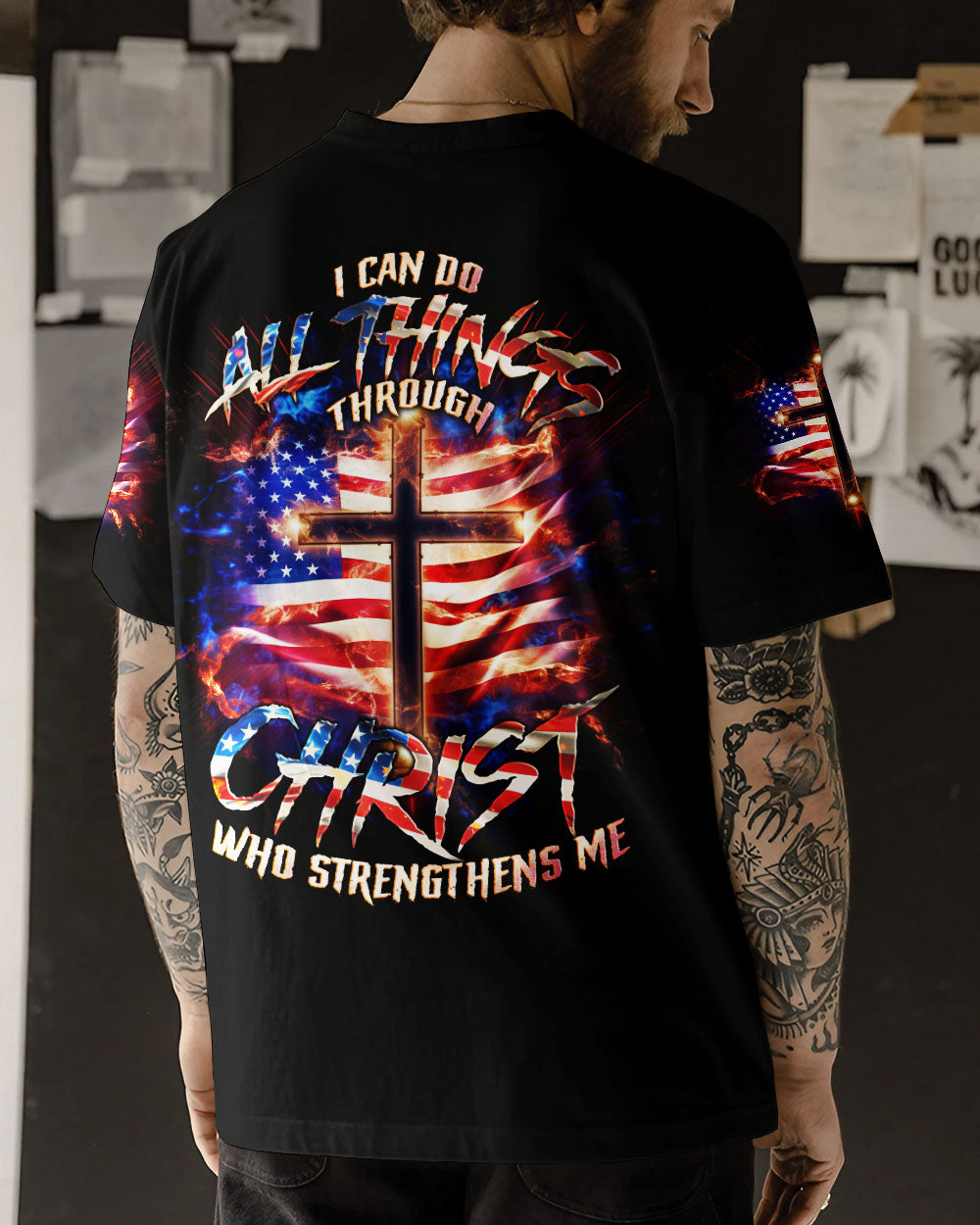 I Can Do All Things Through Christ Cross Flag Men's All Over Print Shirt - Tlno0801243
