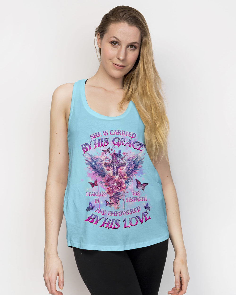 She Is Carried By His Grace Cross Wings Women's All Over Print Shirt - Tlnz0203244