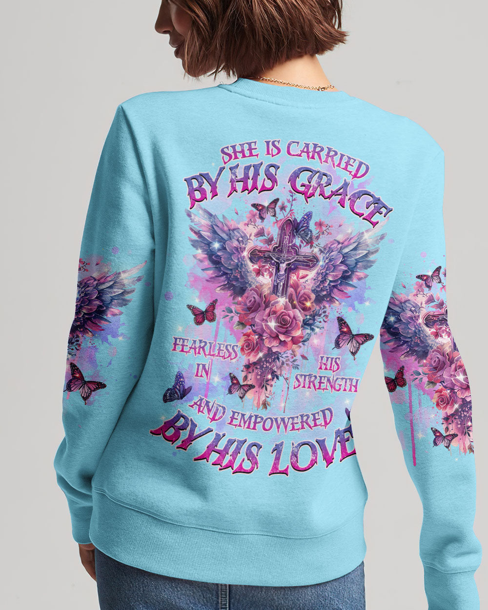 She Is Carried By His Grace Cross Wings Women's All Over Print Shirt - Tlnz0203244