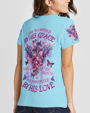 She Is Carried By His Grace Cross Wings Women's All Over Print Shirt - Tlnz0203244
