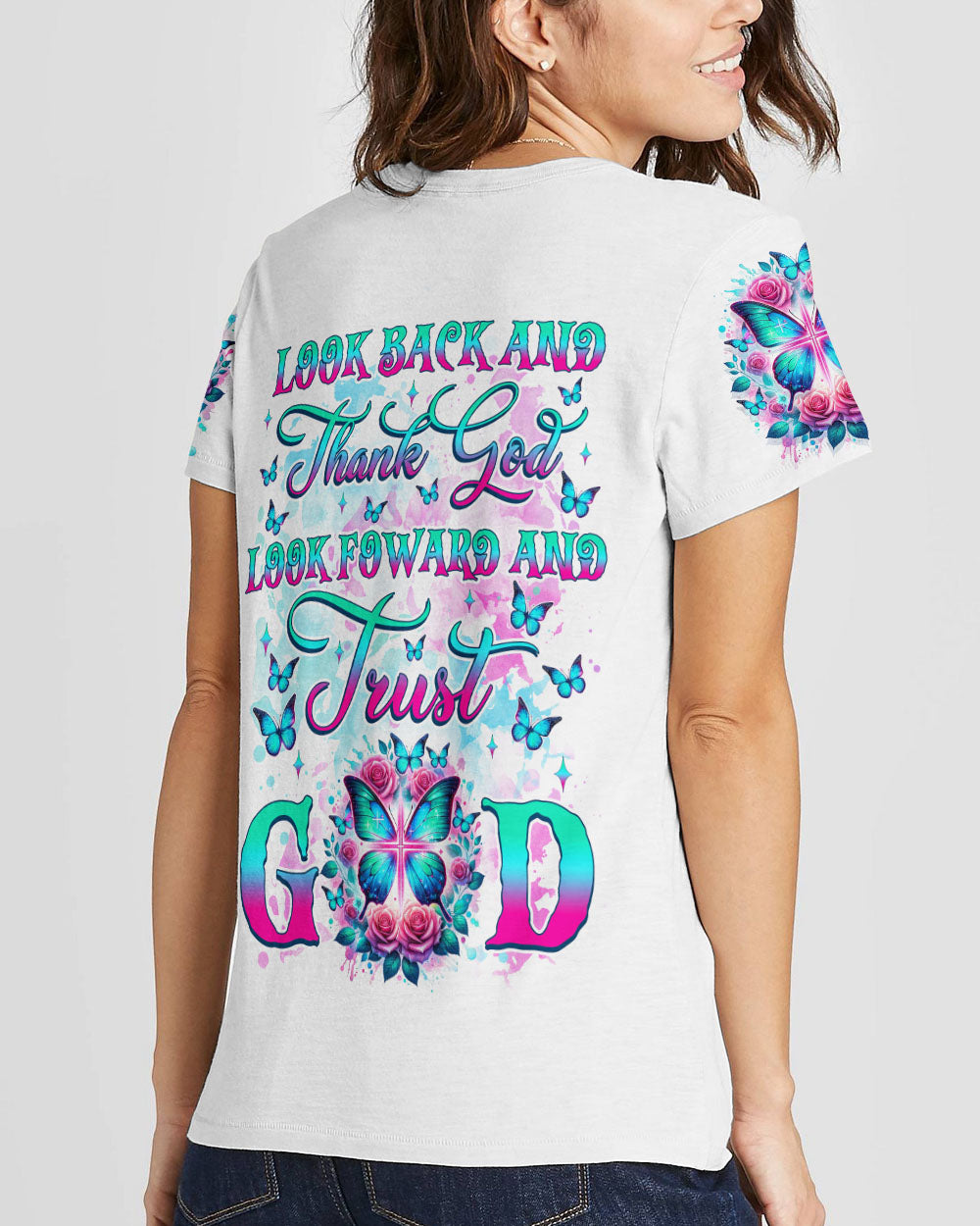 Look Back And Thank God Butterfly Women's All Over Print Shirt - Tlnz3101244