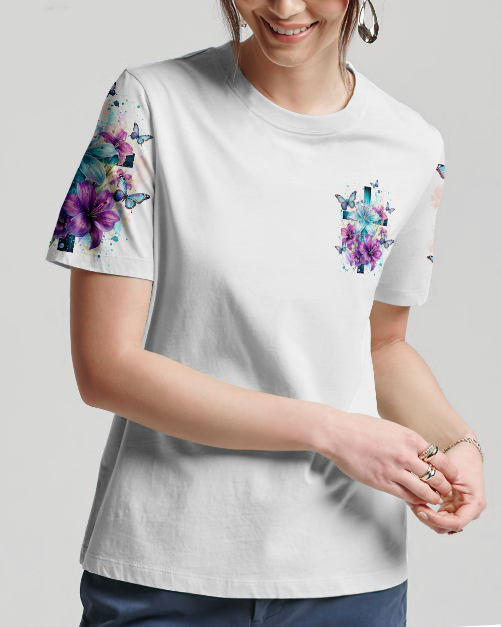 I Believe In God Lilies Flower Cross Women's All Over Print Shirt - Tltr0201243