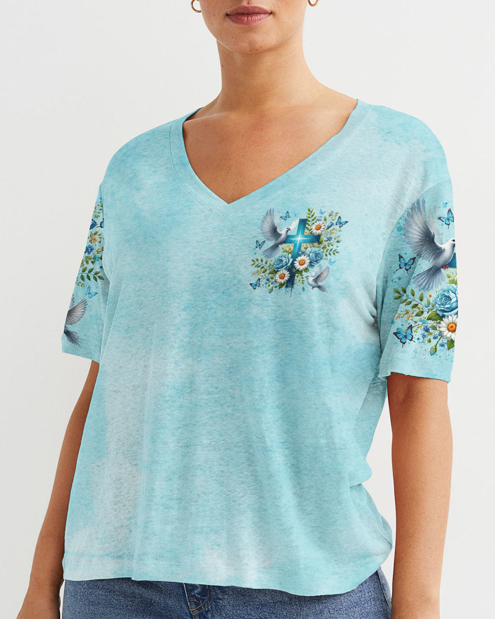 I Believe In God Floral Cross Dove Women's All Over Print Shirt - Tltr1506244