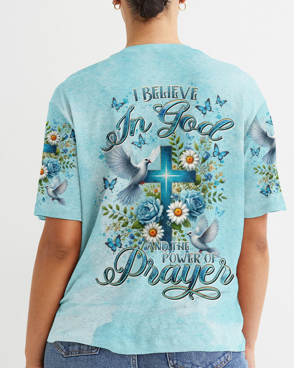 I Believe In God Floral Cross Dove Women's All Over Print Shirt - Tltr1506244