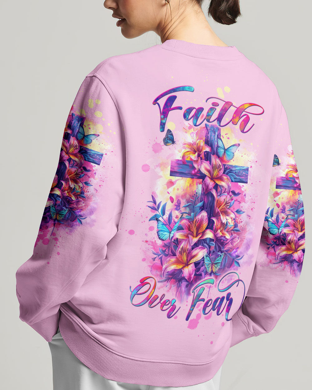 Faith Over Fear Cross Lilies Women's All Over Print Shirt - Tltw1503245