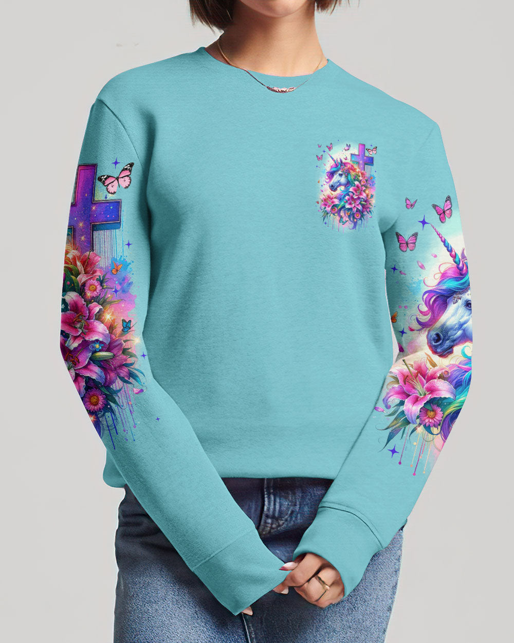 Runs On Jesus And Unicorns Women's All Over Print Shirt - Tyqy1612231