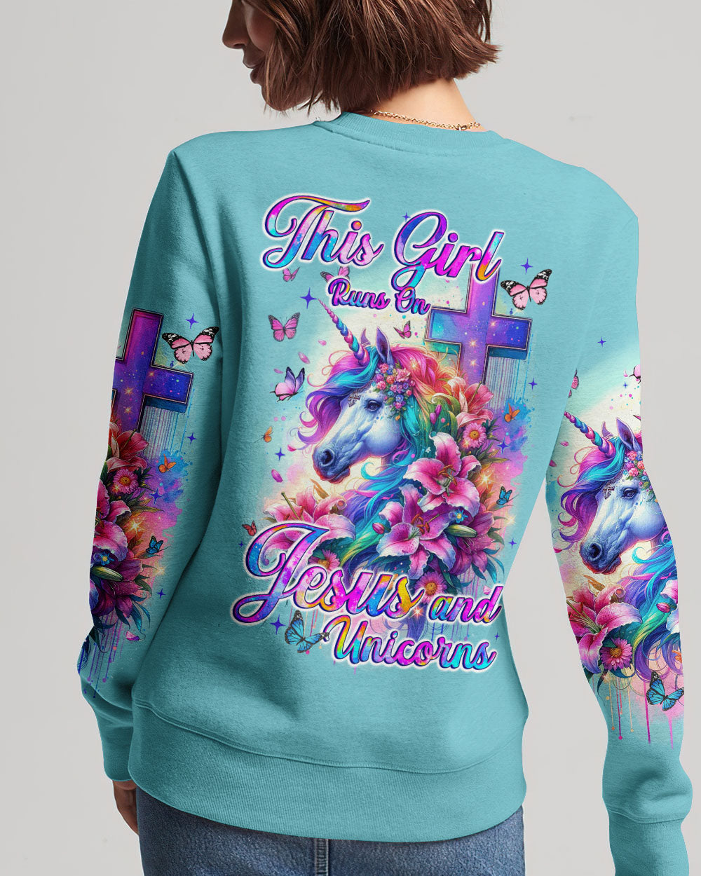 Runs On Jesus And Unicorns Women's All Over Print Shirt - Tyqy1612231