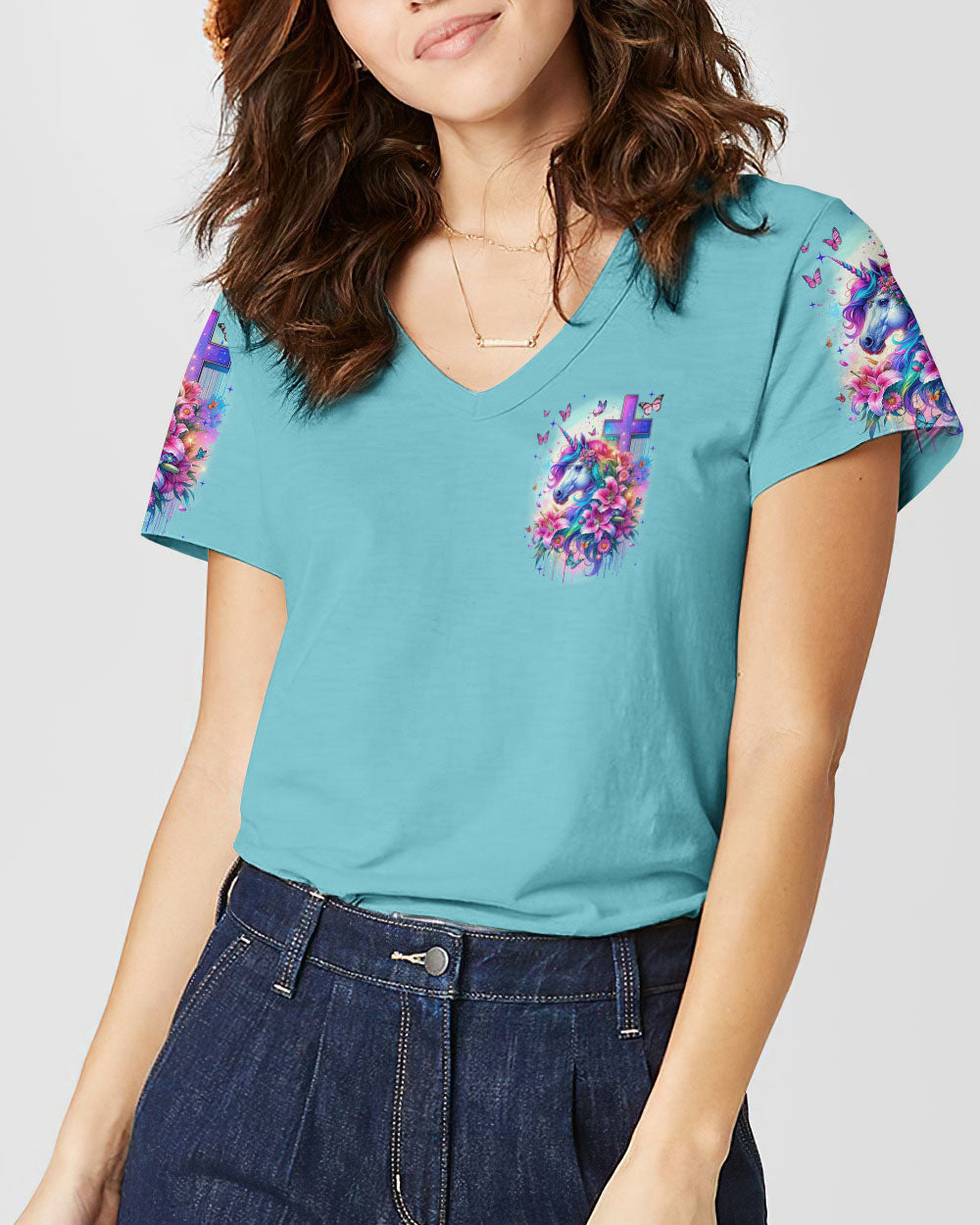 Runs On Jesus And Unicorns Women's All Over Print Shirt - Tyqy1612231