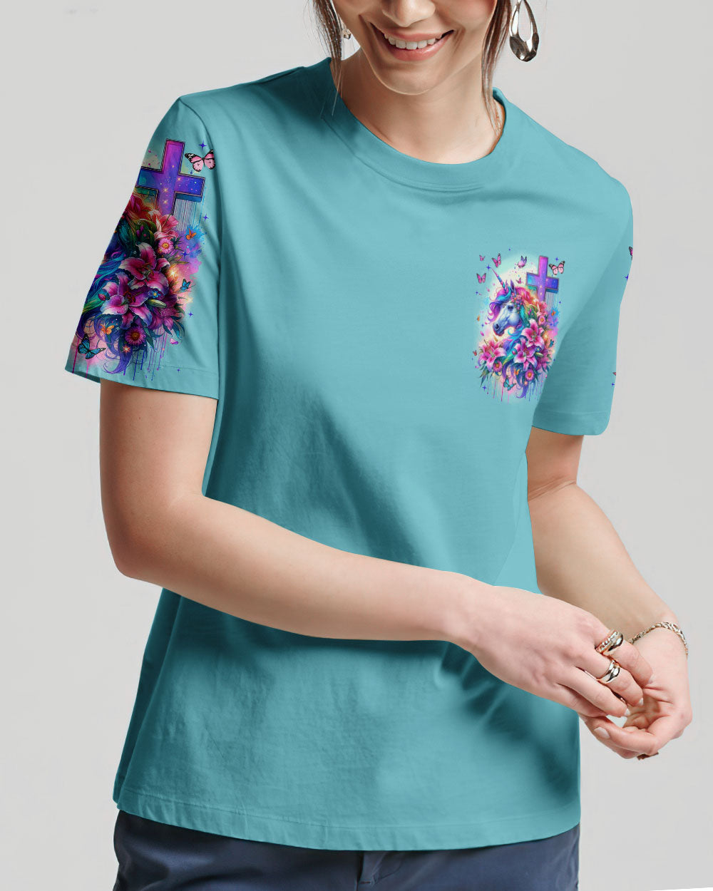 Runs On Jesus And Unicorns Women's All Over Print Shirt - Tyqy1612231