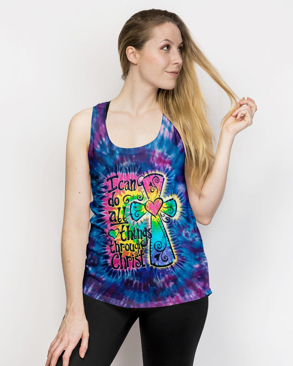 I Can Do All Things Through Christ Colorful Faith Cross Swirl Women's All Over Print Shirt - KM0904263