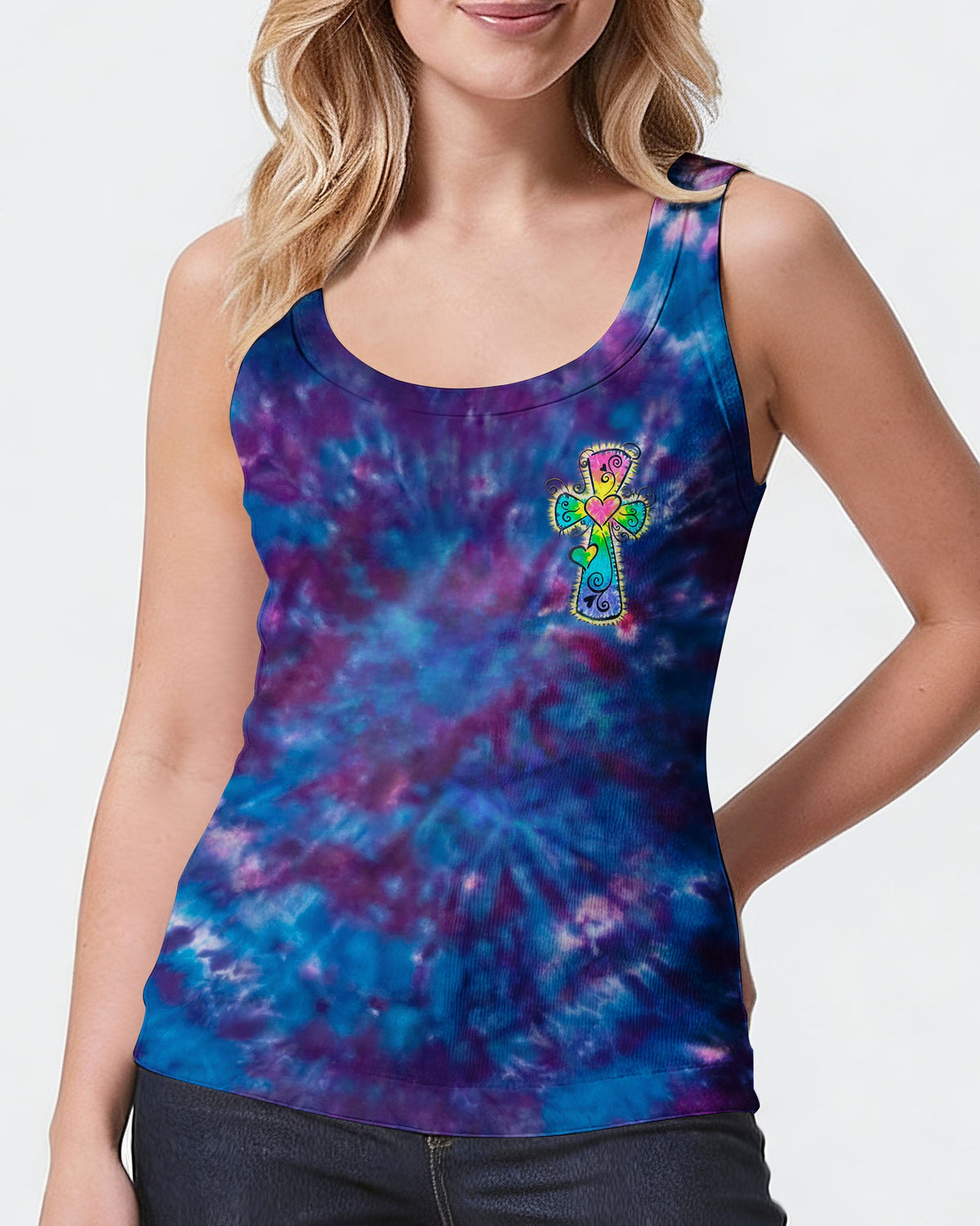 I Can Do All Things Through Christ Colorful Faith Cross Swirl Women's All Over Print Shirt - KM0904263
