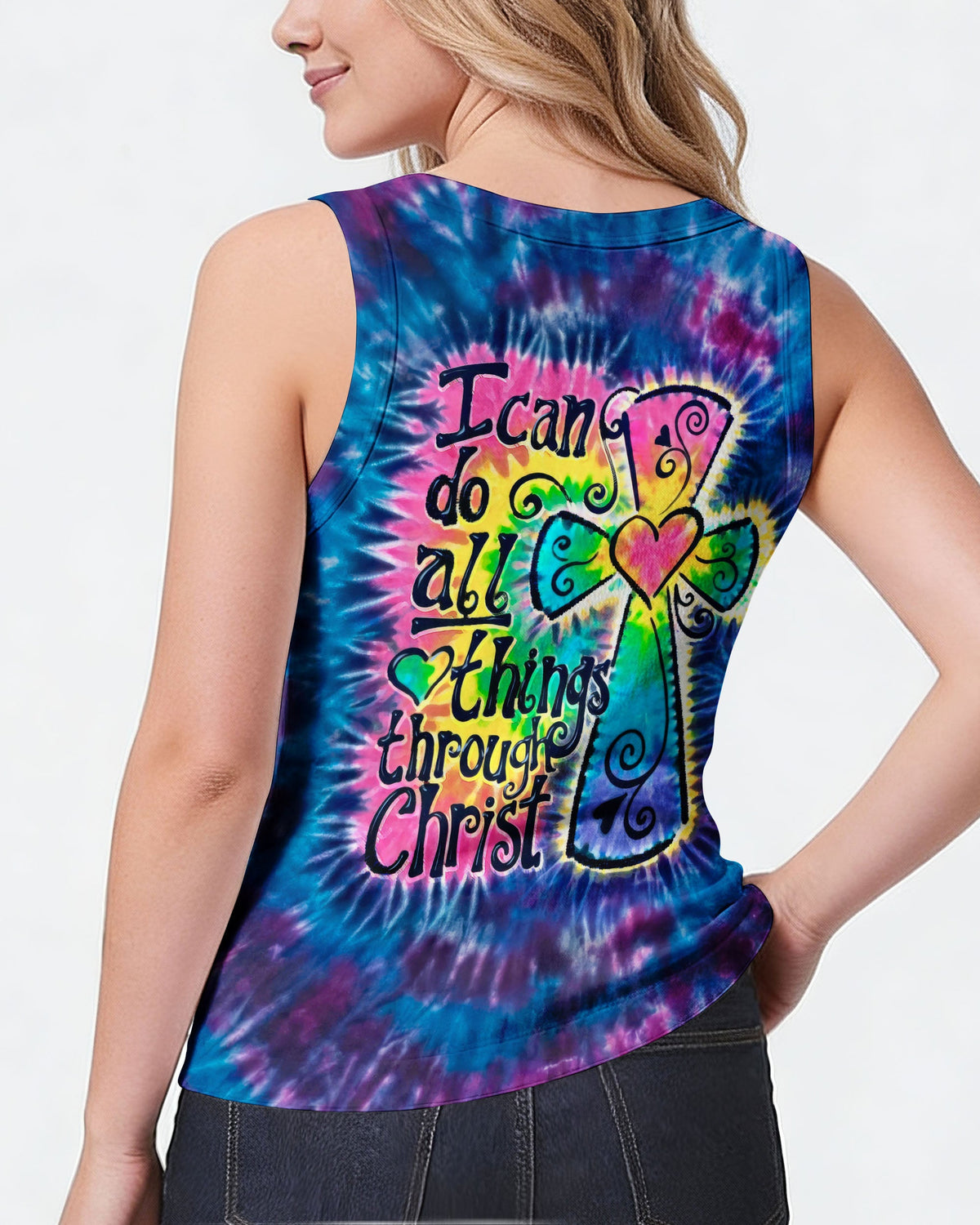 I Can Do All Things Through Christ Colorful Faith Cross Swirl Women's All Over Print Shirt - KM0904263
