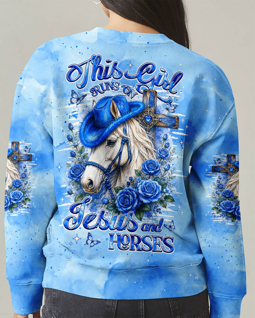 This Girl Runs On Jesus And Horses Women's All Over Print Shirt - Tlhg0307263