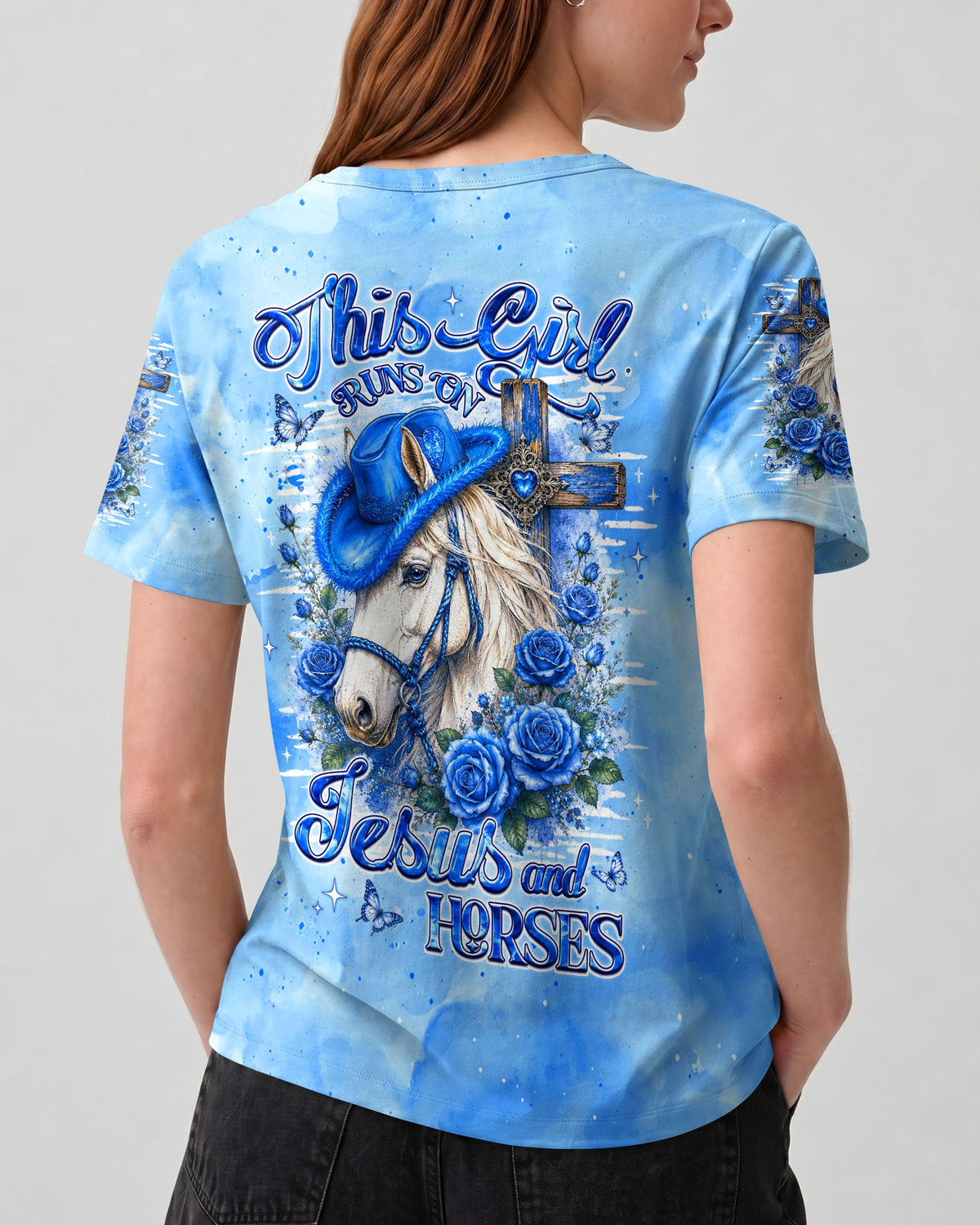 This Girl Runs On Jesus And Horses Women's All Over Print Shirt - Tlhg0307263