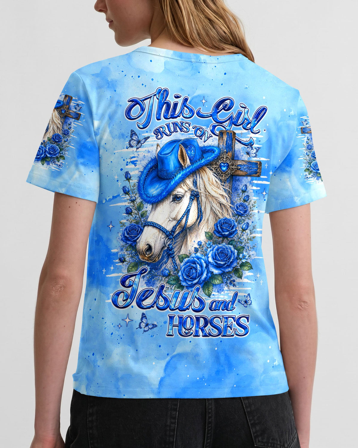 This Girl Runs On Jesus And Horses Women's All Over Print Shirt - Tlhg0307263