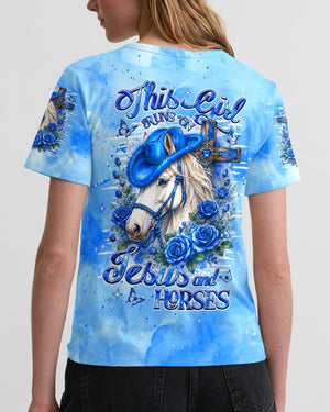 This Girl Runs On Jesus And Horses Women's All Over Print Shirt - Tlhg0307263