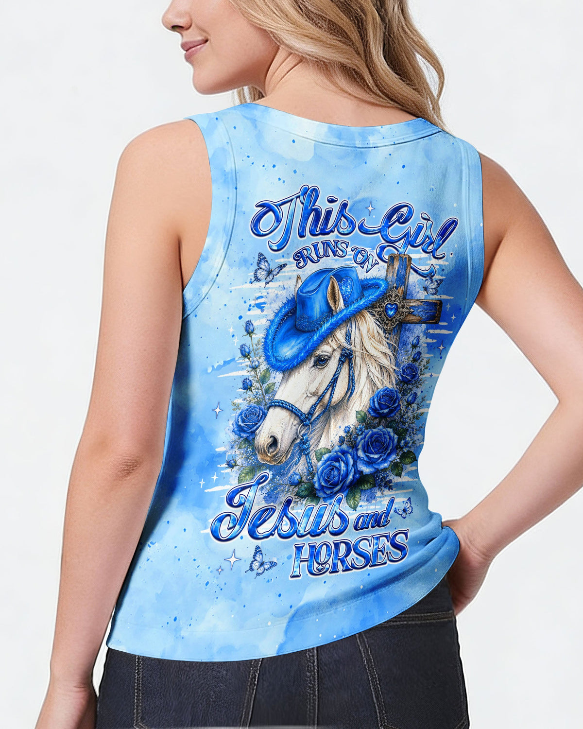This Girl Runs On Jesus And Horses Women's All Over Print Shirt - Tlhg0307263