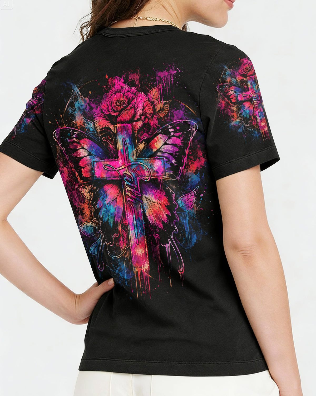 Faith Butterfly Rose Cross Women's All Over Print  - Tlhg0805263
