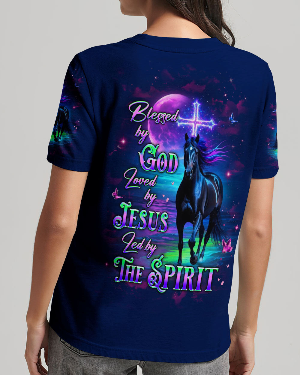 Blessed By God Loved By Jesus Horse Women's All Over Print Shirt - Tlhg1203261