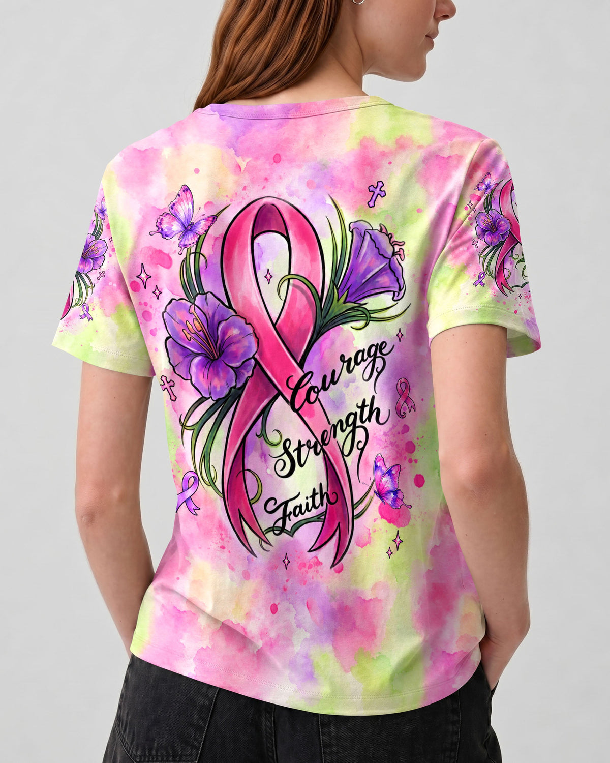 Courage Strength Faith Breast Cancer Awareness Women's All Over Print  - Tlhg2407262