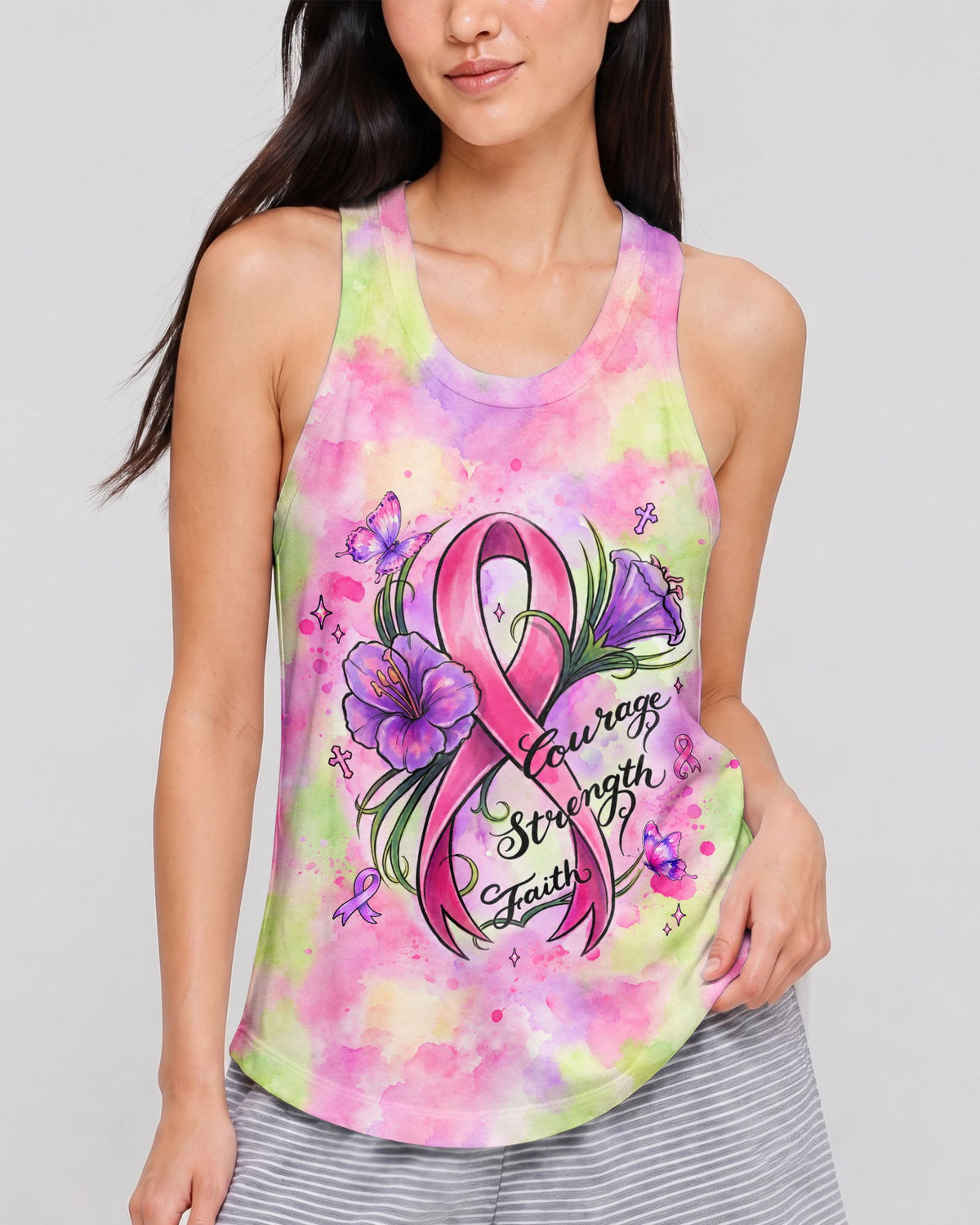 Courage Strength Faith Breast Cancer Awareness Women's All Over Print  - Tlhg2407262