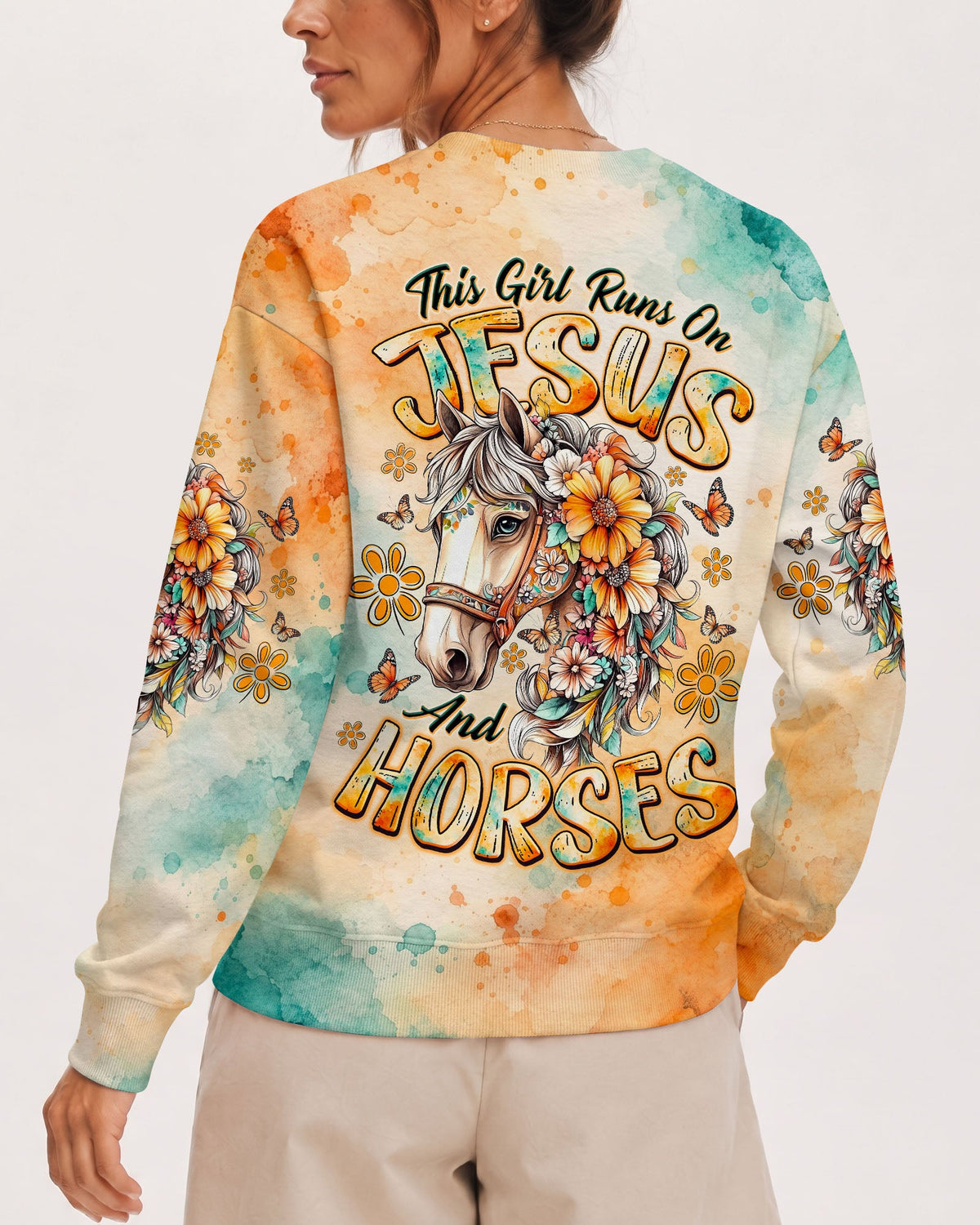 This Girl Runs On Jesus And Horses Women's All Over Print Shirt - Tlno0308264
