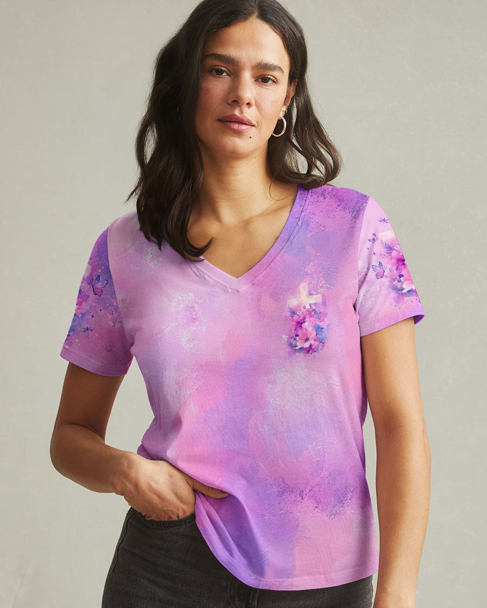 I Believe In God Flower Cross Women's All Over Print Shirt - Tlno0312243
