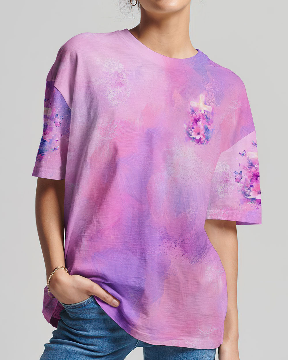 I Believe In God Flower Cross Women's All Over Print Shirt - Tlno0312243