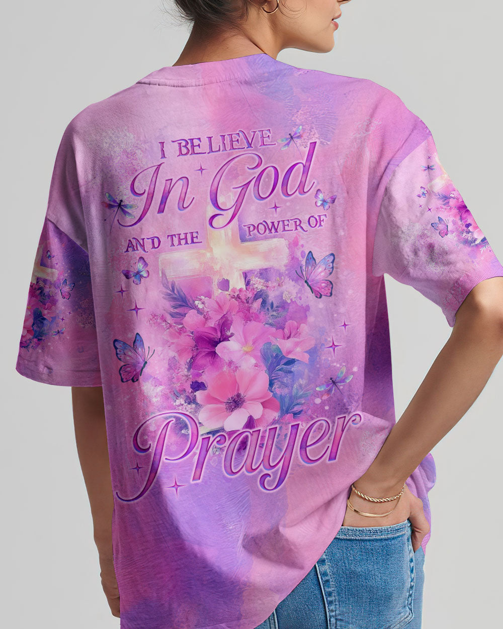 I Believe In God Flower Cross Women's All Over Print Shirt - Tlno0312243