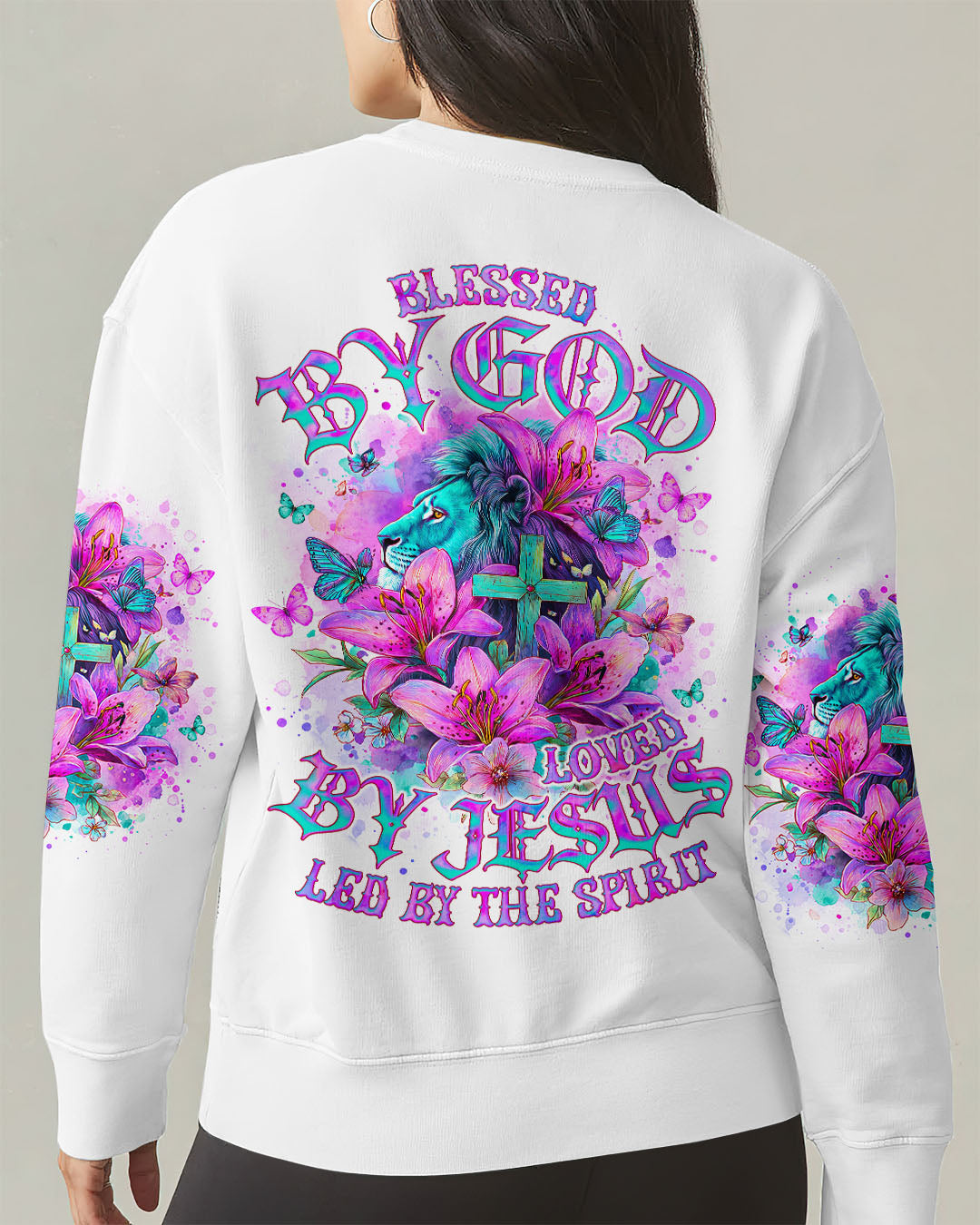 Blessed By God Loved By Jesus Lion Lilies Women's All Over Print Shirt - Tlno0410251