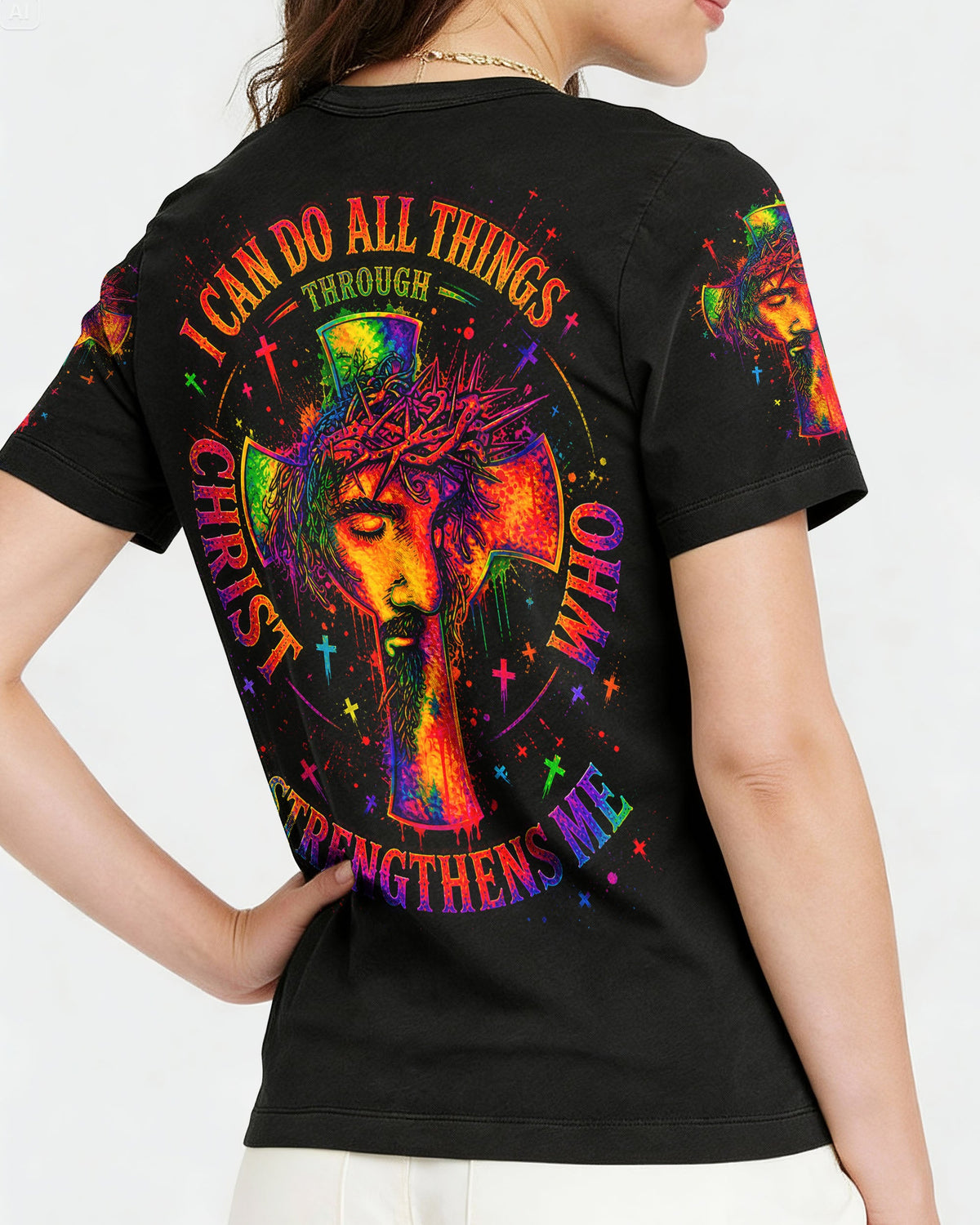 I Can Do All Things Through Christ Neon Jesus Cross Women's All Over Print  - Tlno0605262
