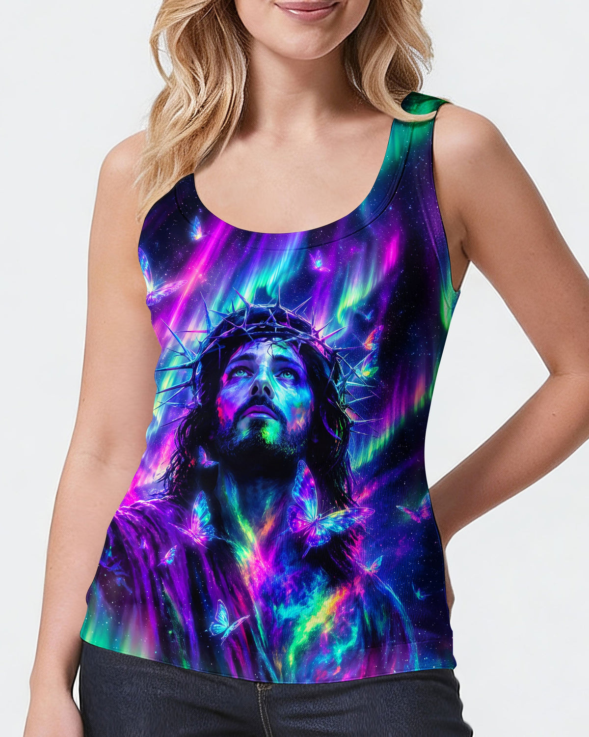 Jesus In Cosmic Light Aurora Women's All Over Print Shirt - Tlno0807262