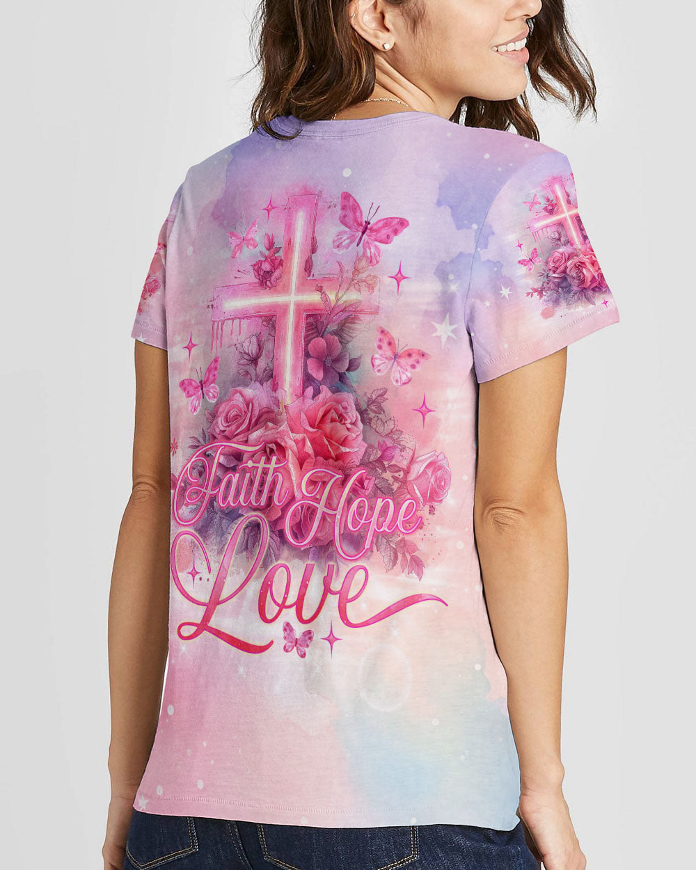 Faith Hope Love Cross Rose Women's All Over Print Shirt - Tlno1803243