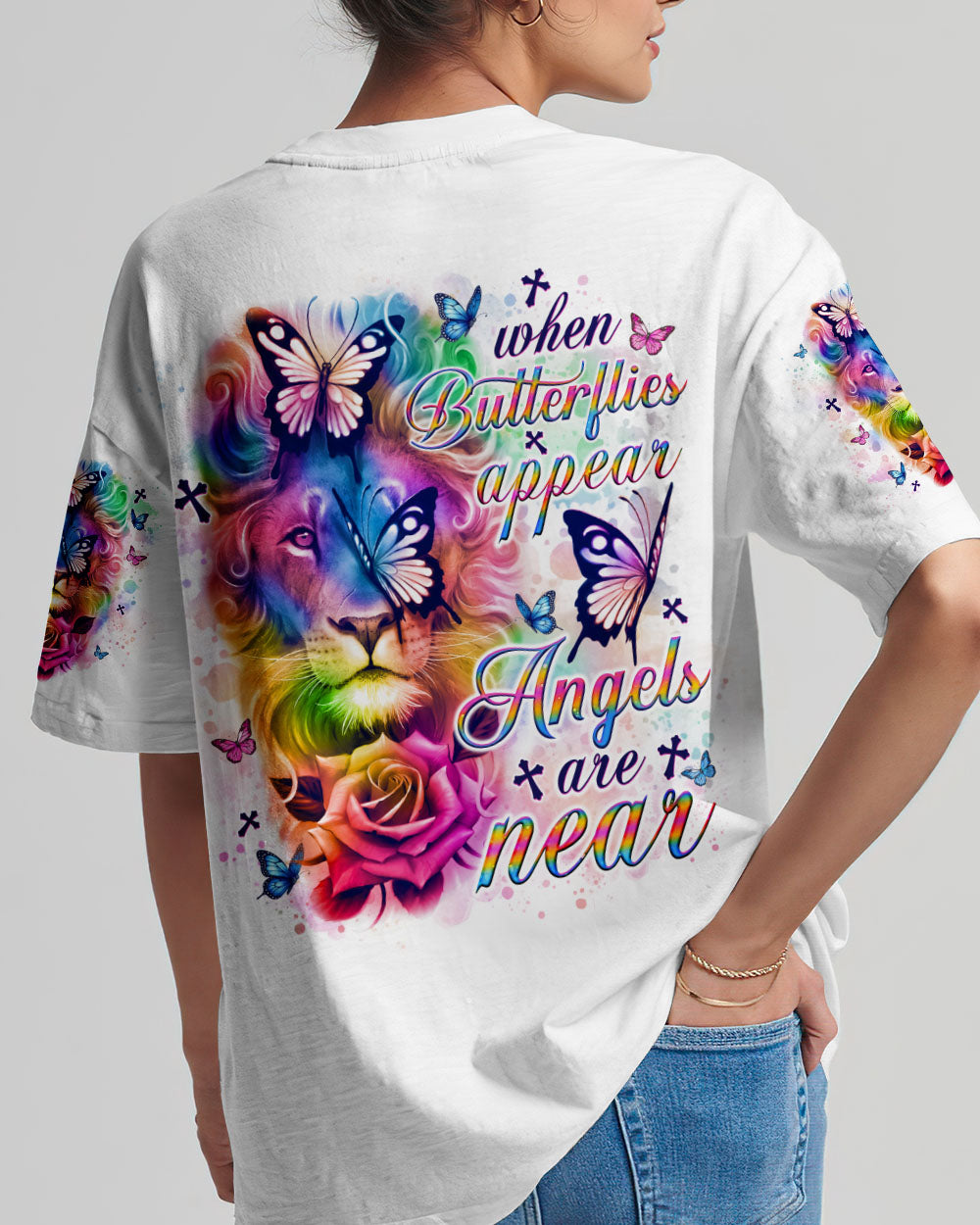 When Butterflies Appear Angels Are Near Lion Women's All Over Print Shirt - Tlno1902252