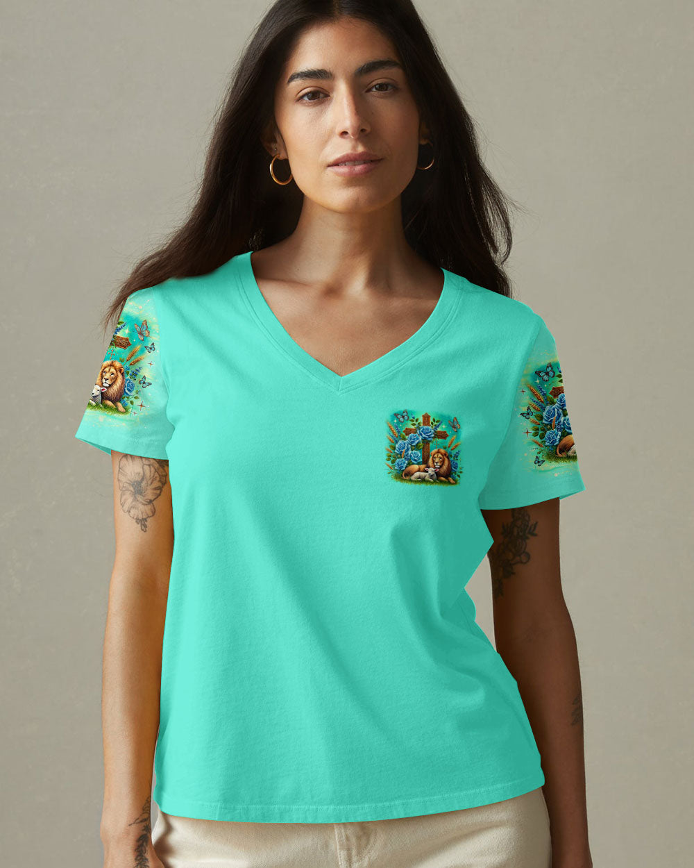 In His Presence There Is Peace Lion Lamb Women's All Over Print Shirt - Tlno2001252