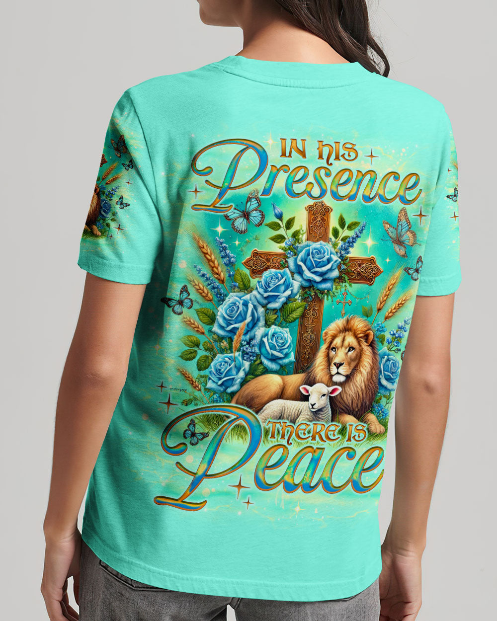 In His Presence There Is Peace Lion Lamb Women's All Over Print Shirt - Tlno2001252