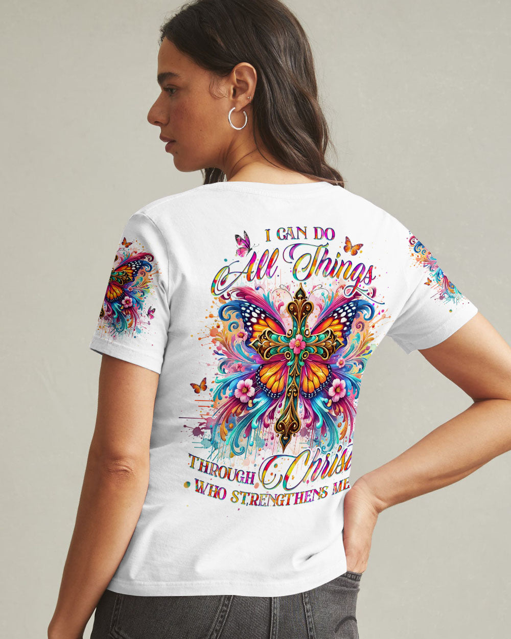 I Can Do All Things Cross Butterfly Women's All Over Print Shirt - Tlno2509243