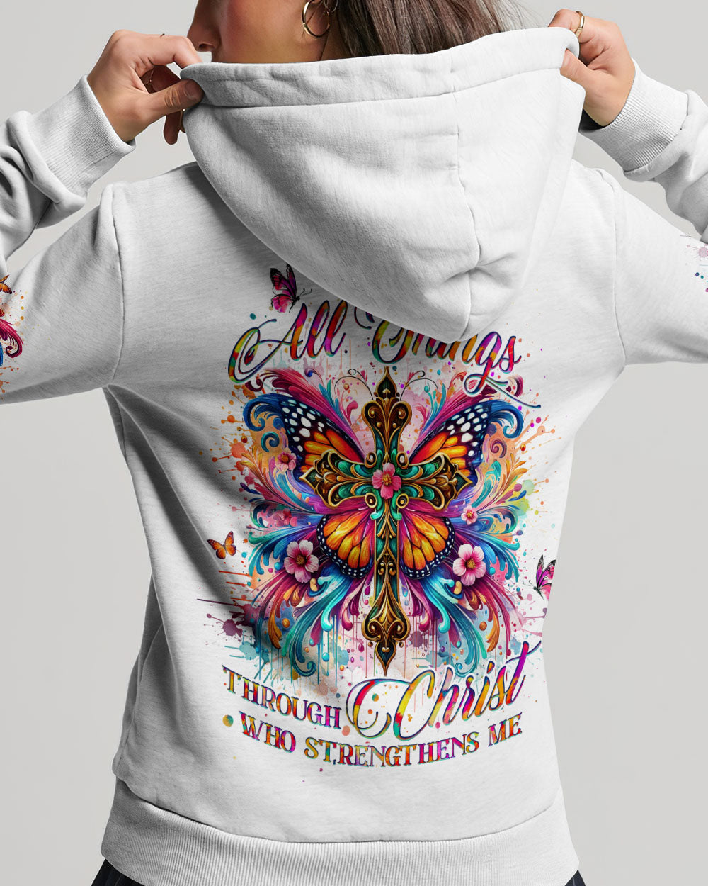 I Can Do All Things Cross Butterfly Women's All Over Print Shirt - Tlno2509243