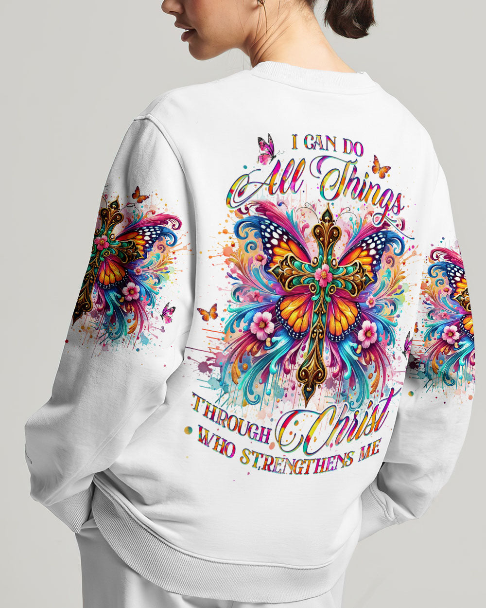 I Can Do All Things Cross Butterfly Women's All Over Print Shirt - Tlno2509243