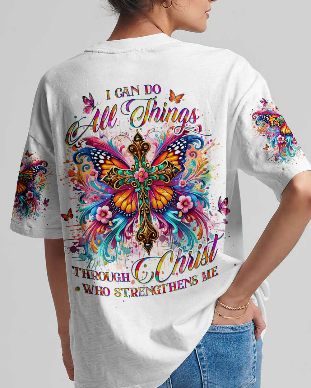 I Can Do All Things Cross Butterfly Women's All Over Print Shirt - Tlno2509243