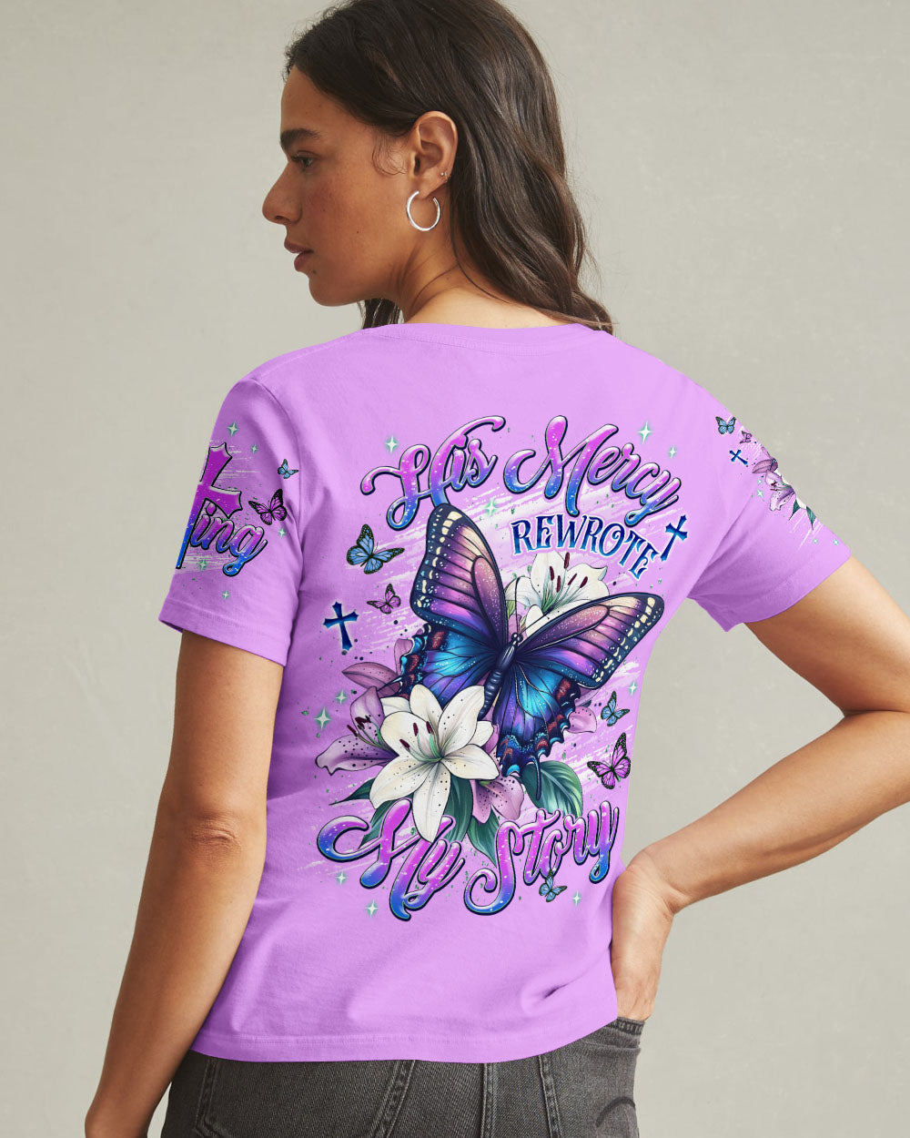 His Mercy Rewrote My Story  Butterfly Women's All Over Print Shirt  - Tlnt0312251